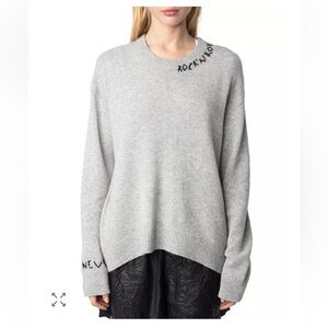 Zadig & Voltaire Markus Cashmere Sweater Size Small MSRP $548 Grey and Black